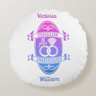 Almofada Redonda 18 anos de casamento tradicionais da Porcelana