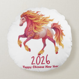 Almofada Redonda 2026 Cavalo Fogueiro – Feliz Ano Novo Chinês