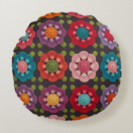 Almofada Redonda 20 Daisy Floral Pattern Pouf - Black Decorative