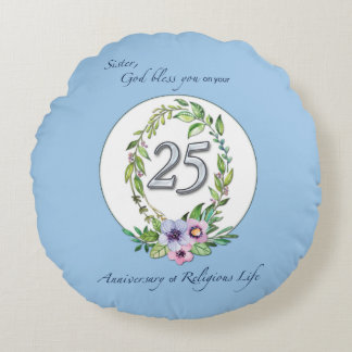 Almofada Redonda 25 aniversário da Católica Nun Wreath e Silver