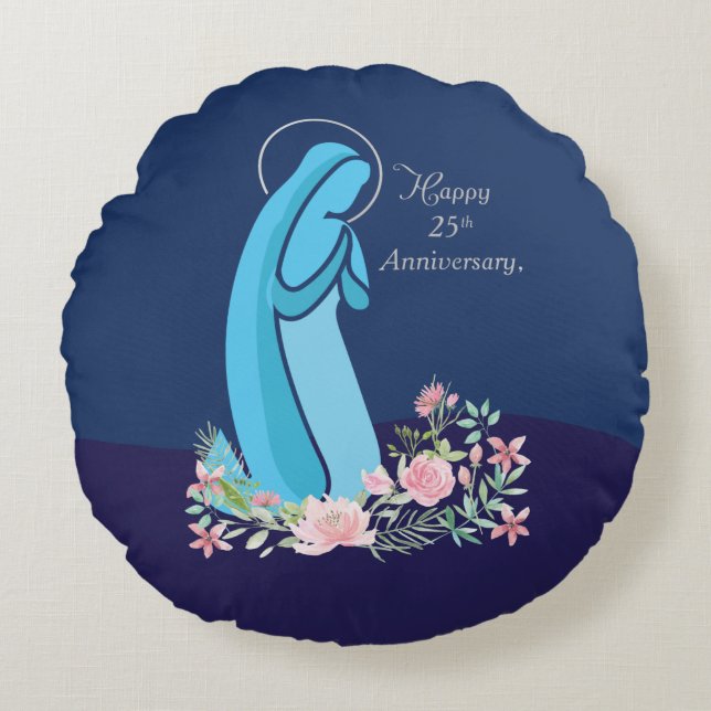Almofada Redonda 25 aniversário da vida religiosa Nun Flor Rosa (Frente)