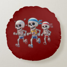 Almofada Redonda “3D Cartoon Skeleton Race • Funny Running Skeleton
