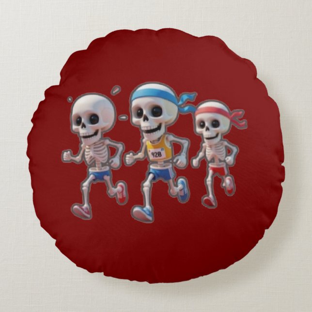 Almofada Redonda “3D Cartoon Skeleton Race • Funny Running Skeleton (Frente)