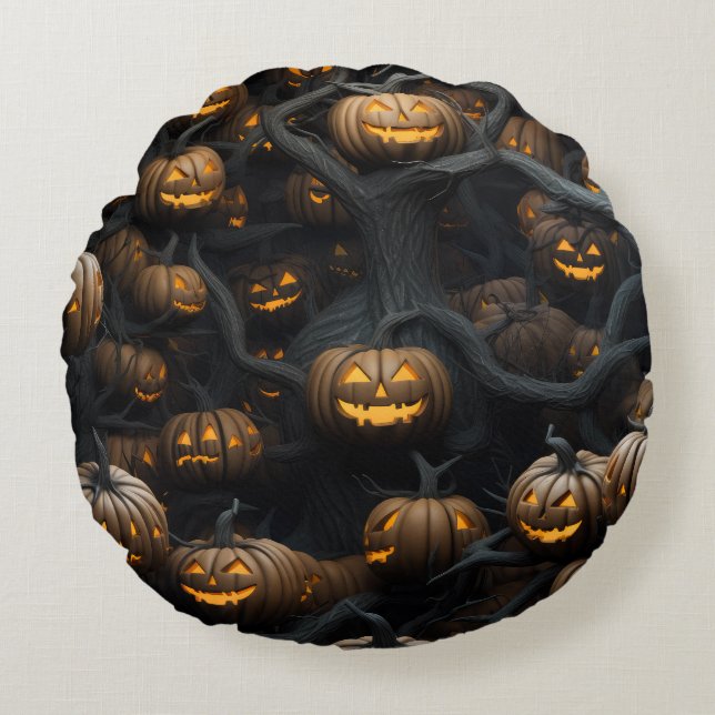 Almofada Redonda 3d halloween pumpkins pattern (Frente)