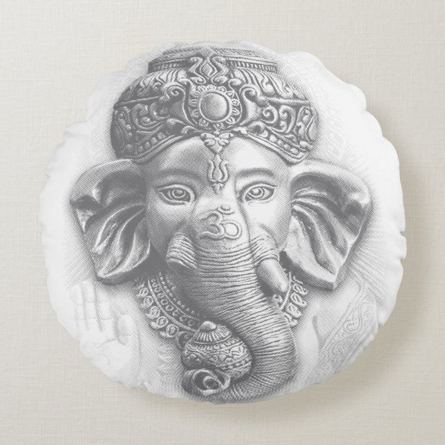 Almofada Redonda 3d Lord Ganesha - Om (Frente)