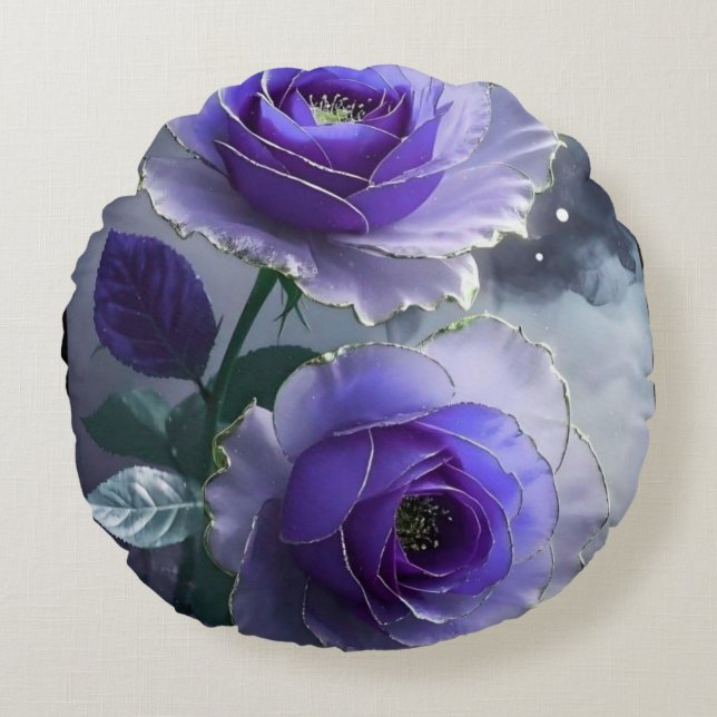 Almofada Redonda 3D Royal Blue Rose Illusion Luxury Round Pillow  (Frente)