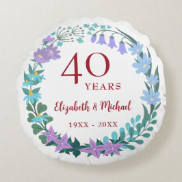Almofada Redonda 40 anos Ruby Floral Bluebell Lilac Wreath