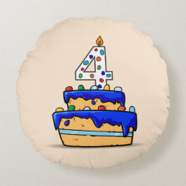 Almofada Redonda 4 de aniversário, 4 de Bolo Azul Doce