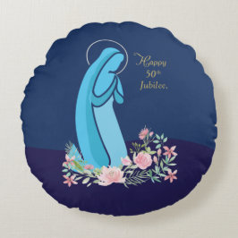 Almofada Redonda 50º Aniversário da Vida Religiosa Nun Pink Flower