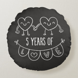 Almofada Redonda 5 Anniversário Gift Chalk Hearts