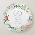 Almofada Redonda 60ª Foto de Aniversário de Casamento de Diamond Fl<br><div class="desc">Este elegante travesseiro de manutenção do aniversário de 60 anos de casamento botânico pode ser personalizado com sua informação especial de aniversário em texto azul elegante de diamante e sua foto no verso. Projetado por Thisnotme©</div>
