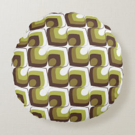 Almofada Redonda 70s Bold Modern Retro Ogee Motif in Greens