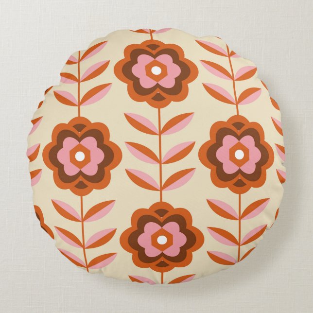 Almofada Redonda 70's Retro Seamless Pattern. 60s and 70s Aesthetic (Frente)