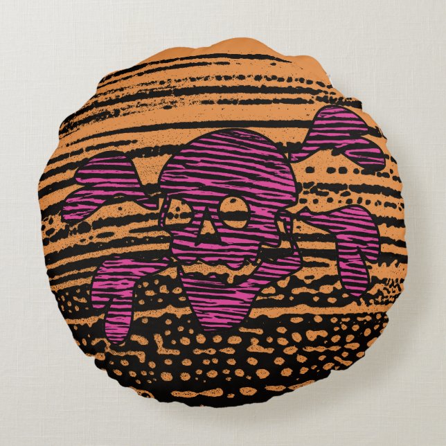 Almofada Redonda 90s Goth Rockabilly Skull and Crossbones Punk Joll (Verso)