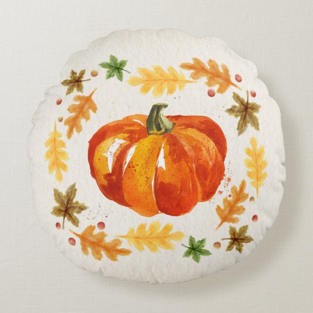 Almofada Redonda A abóbora da acção de graças sae de aguarelas (Frente)