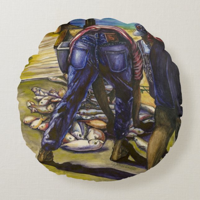 Almofada Redonda A Captura da Manhã, Ilha Harbor (Frente)