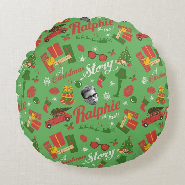 Almofada Redonda A Christmas Story Green Icon Pattern (Frente)