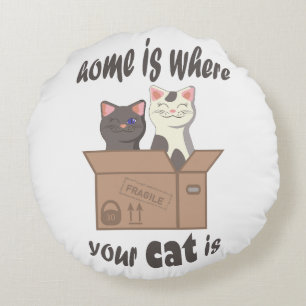 Almofada Redonda A citação engraçada de Home é onde seu gato está