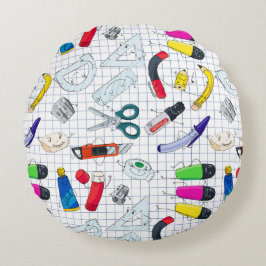 Almofada Redonda A escola engraçada fornece personagens.