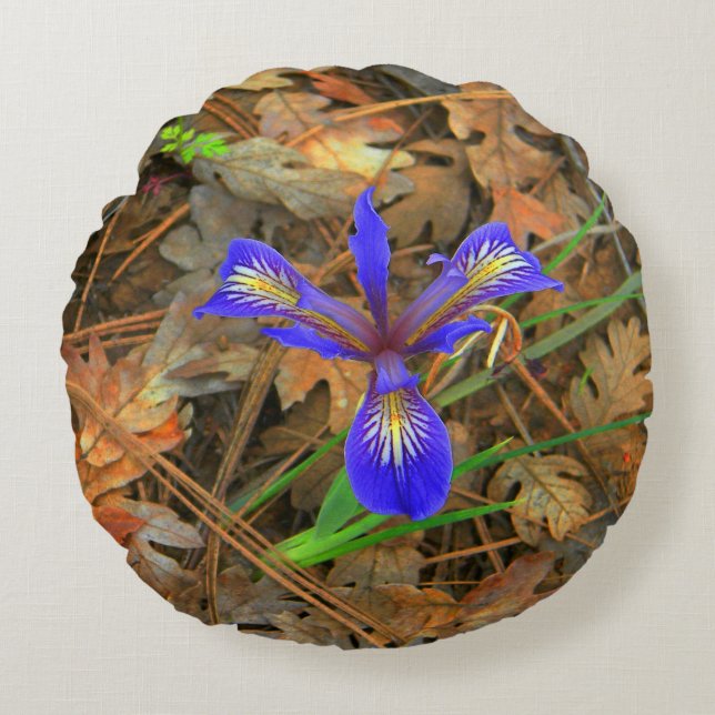 Almofada Redonda A flor selvagem da Íris... (Frente)