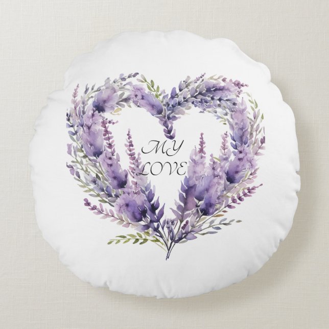 Almofada Redonda A Heart of Lavender. Floral Purple Pattern (Frente)