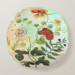 Almofada Redonda A ilustração botânica floral do vintage floresce a
