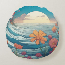 Almofada Redonda A lua ascensão sobre o mar