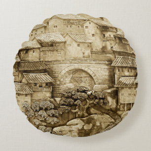 Almofada Redonda A relíquia das antigas cidades chinesas em arte de