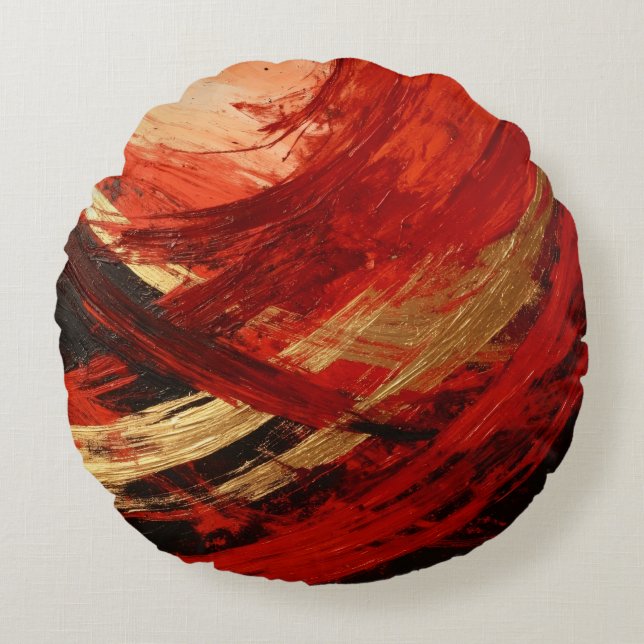 Almofada Redonda A Varredura do Preto e Vermelho (Frente)