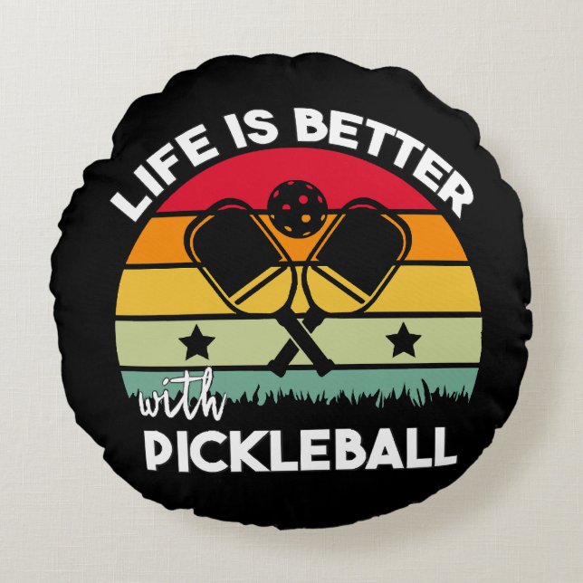 Almofada Redonda A vida é melhor com Pickleball (Frente)