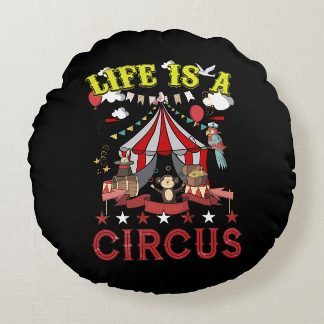 Almofada Redonda A Vida É Uma Festa Engraçada De Carnaval (Frente)