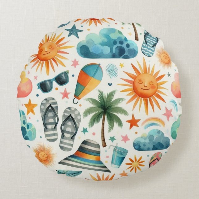 Almofada Redonda A vida é uma praia (Frente)