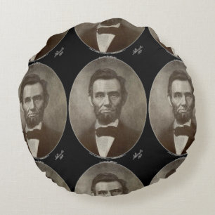 Almofada Redonda Abe Lincoln Presidente Americano Vintage Retrato E