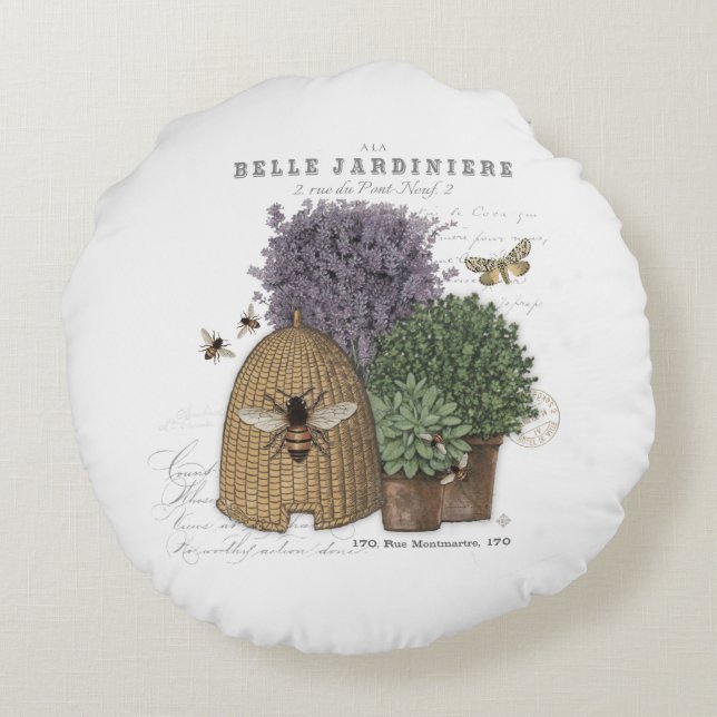 Almofada Redonda Abelhas de fazenda francesa moderna (Verso)
