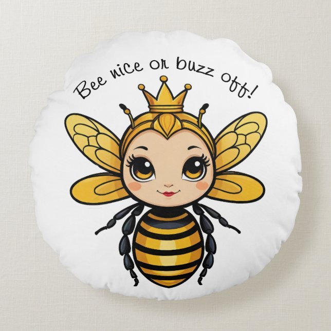 Almofada Redonda Abelhas Ou Buzz Fora - Abelha Rainha (Frente)
