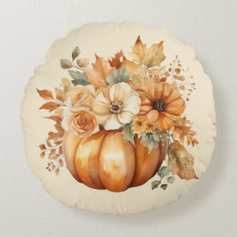 Almofada Redonda Abóbora de Aquarela e Design floral