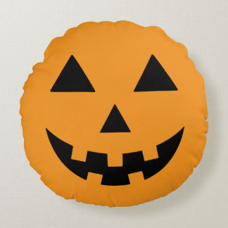 Almofada Redonda Abóbora de Halloween com Rosto de Jack O Lantern
