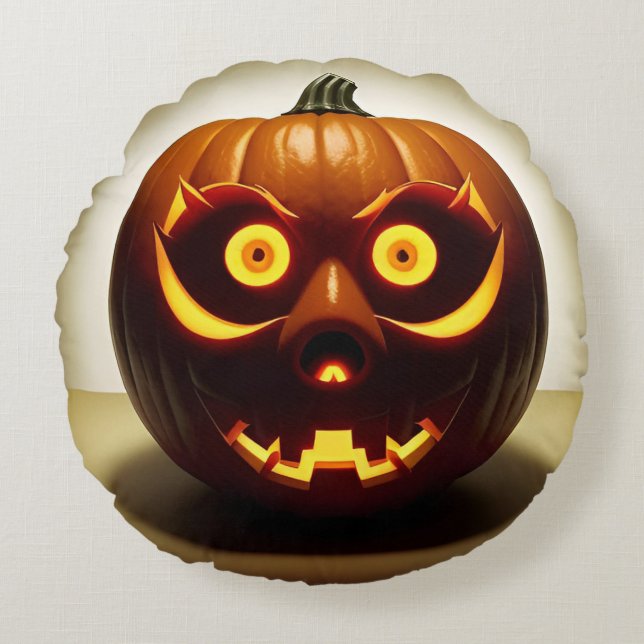 Almofada Redonda Abóbora de Halloween esculpida (Frente)