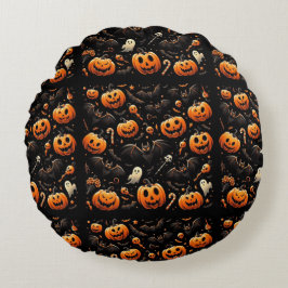 Almofada Redonda Abóboras e morcegos