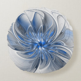 Almofada Redonda Abstract Blue Gray Watercolor Fractal Art Flower