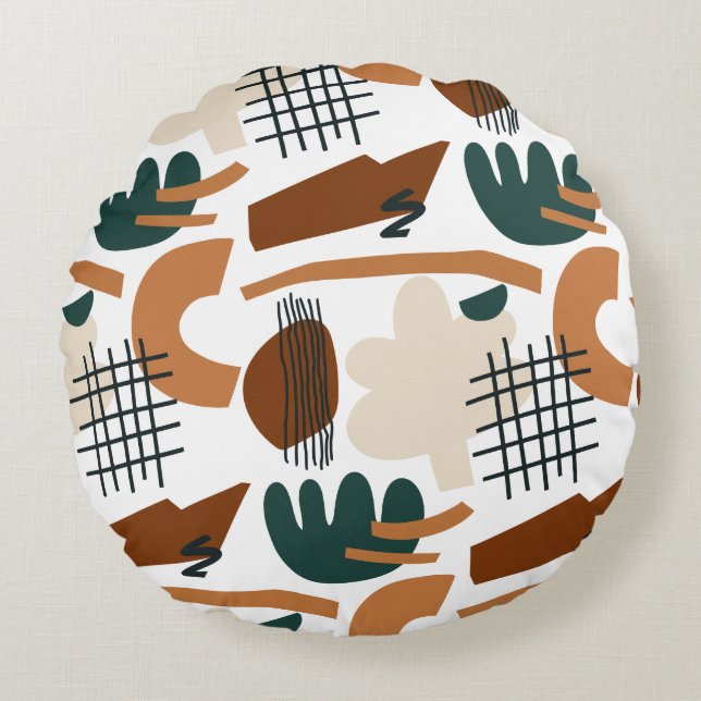 Almofada Redonda Abstract Boho Mid-Century Modern Throw Pillow (Frente)