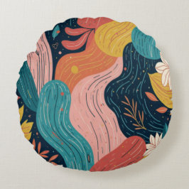 Almofada Redonda Abstract Botanical Flow Round Pillow