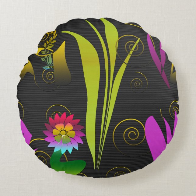 Almofada Redonda Abstract Floral with Spirals 1 (Frente)