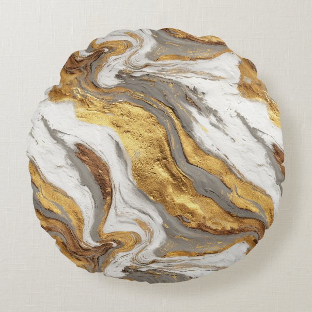 Almofada Redonda Abstract Gray Marble Texture with Flowing Gold (Frente)