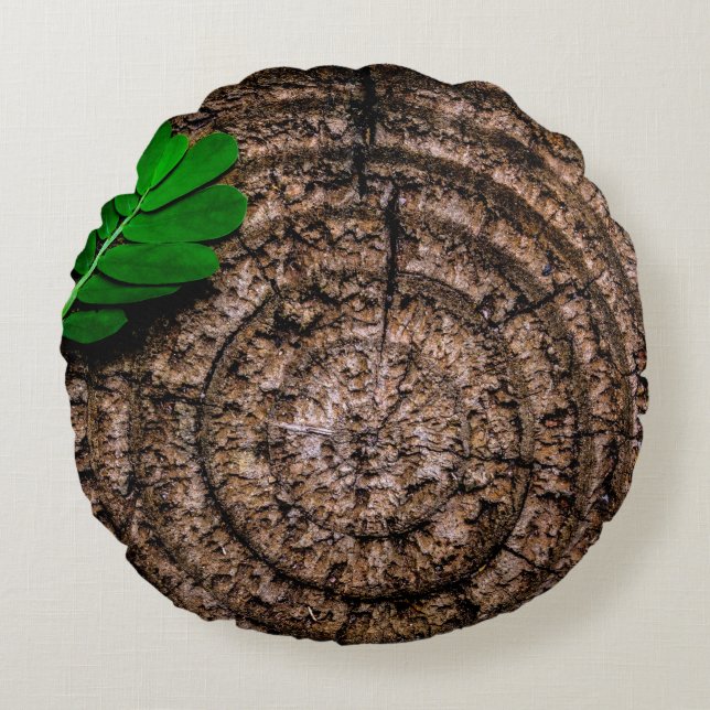 Almofada Redonda Abstract leaf tree stump green (Frente)