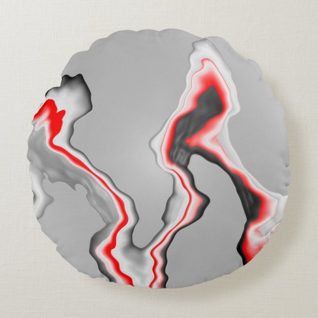 Almofada Redonda Abstract red black and white wave, zigzag pattern, (Frente)