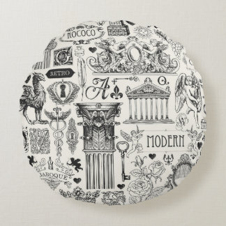Almofada Redonda Abstract seamless pattern on the theme of vintage 