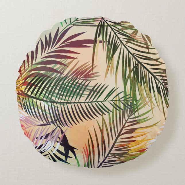 Almofada Redonda Abstract tropical plants pattern. Vintage illustra (Frente)