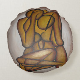 Almofada Redonda Abstrato Amadurece Arte Contemporânea Em Ochre E N