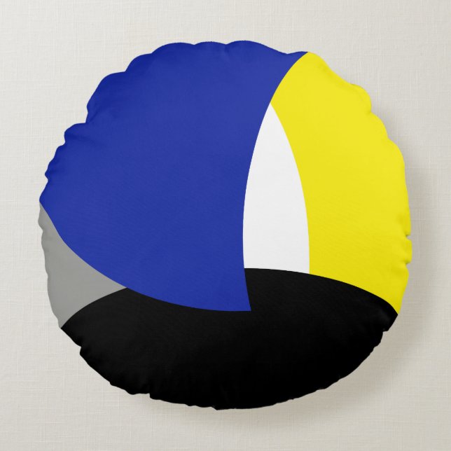 Almofada Redonda Abstrato Art Azul Amarelo (Frente)